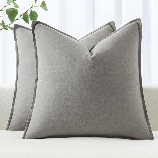 MIULEE Decorative Linen Euro Sham Pillow Covers 22x22 Inch Light Gray Boho Farmhouse Neutral Couch Throw Pillows for Bed Pack of 2 Accent Modern Pillowcase Sofa Livingroom Home Decor