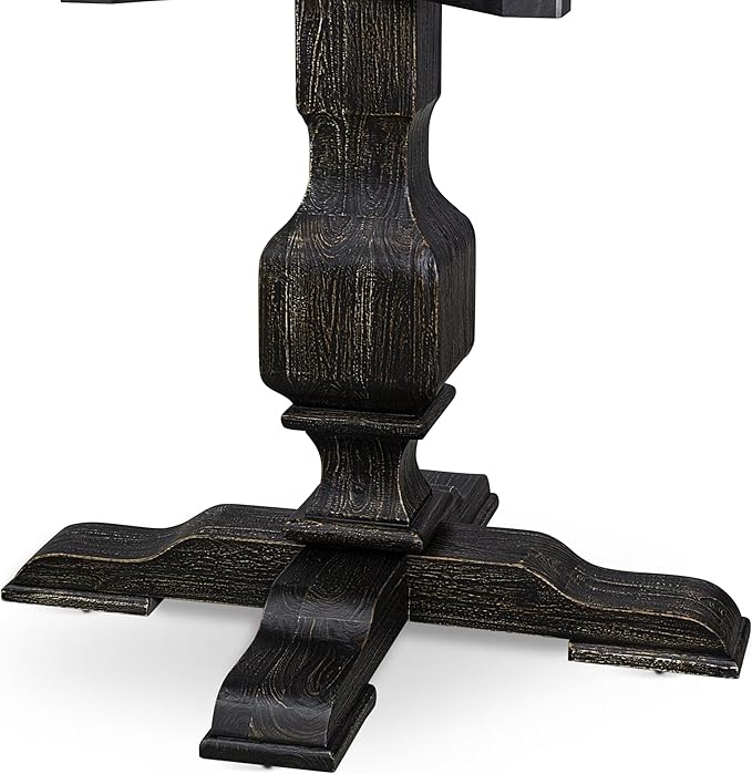 F53-11-TP - Wood Dining Table with Acacia Wood Round Tabletop, Sand Blasted Black Finish