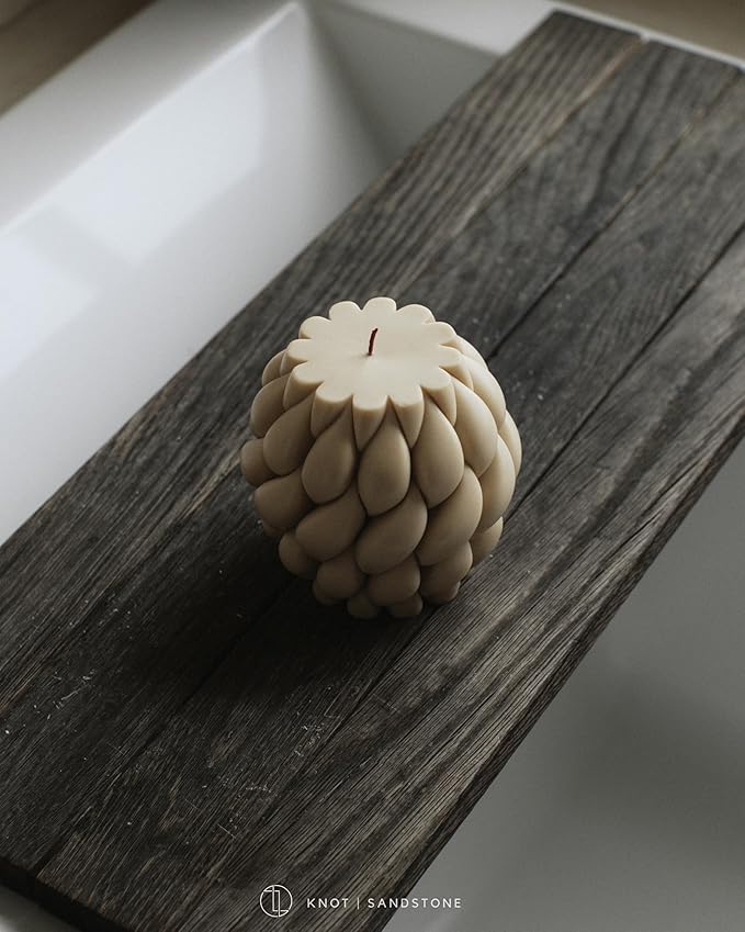 LAWA Knot Ball Candle - Large Beautiful Handmade Pillar Scented Soy Wax Elegant Bubble Aesthetic Candle Housewarming Gift Home Room Shelf Decor Idea Sandstone