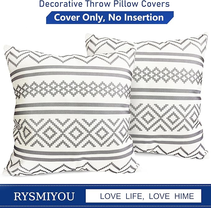 Decorative Throw Pillow Covers Set of 2 Light Gray Boho Pillow Covers 16x16 Inch Throw Pillow Cover Linen Pillowcase Modern Farmhouse Outdoor Pillow Covers for Couch Sofa Bed Living Room