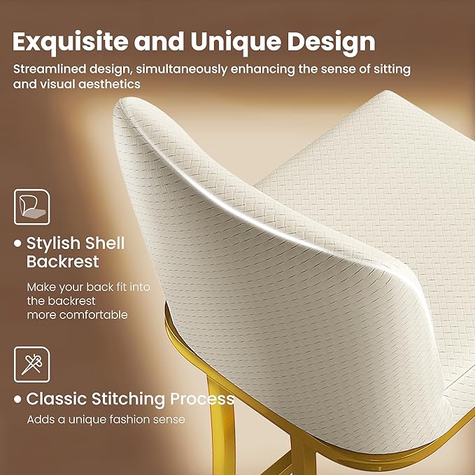 PHI VILLA White and Gold Bar Stools Set of 4, Faux Leather Counter Height Chairs, Kitchen Stools for Island, 24 Inch Barstools with Back