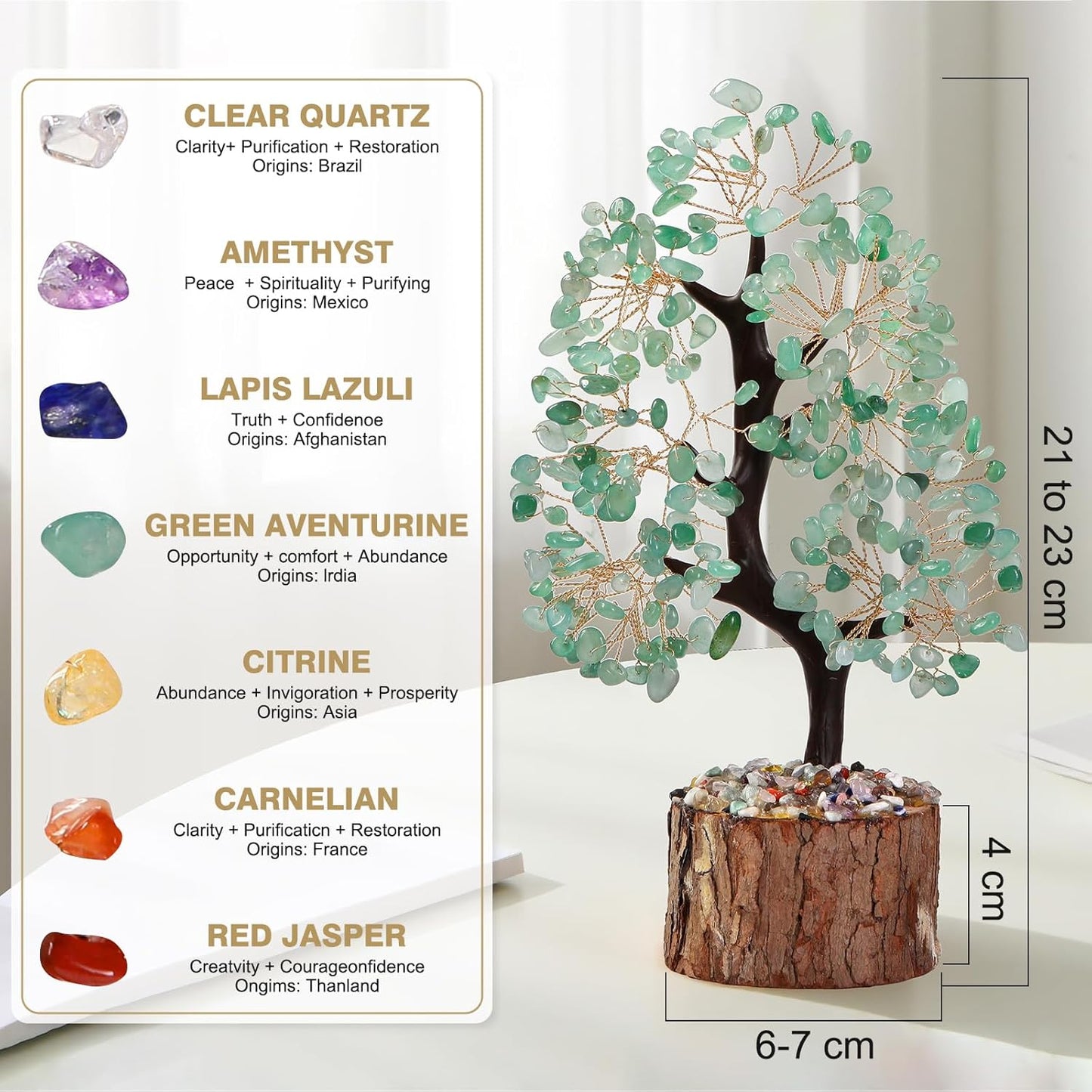 Green Chakra Crystal Tree of Life,Crystals and Healing Stones,Fengshui Money Tree,Birthday Gifts for Women,Spiritual Meditation Gifts for Positive Energy,Crystal Decor