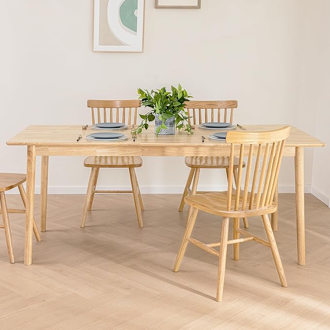 DELAVIN 70.8" Large Solid Wood Dining Table for 6-8 People, Mid Century Modern Rectangular Oak Kitchen Table, Farmhouse Dining Room Table, Easy Assembly, Natural