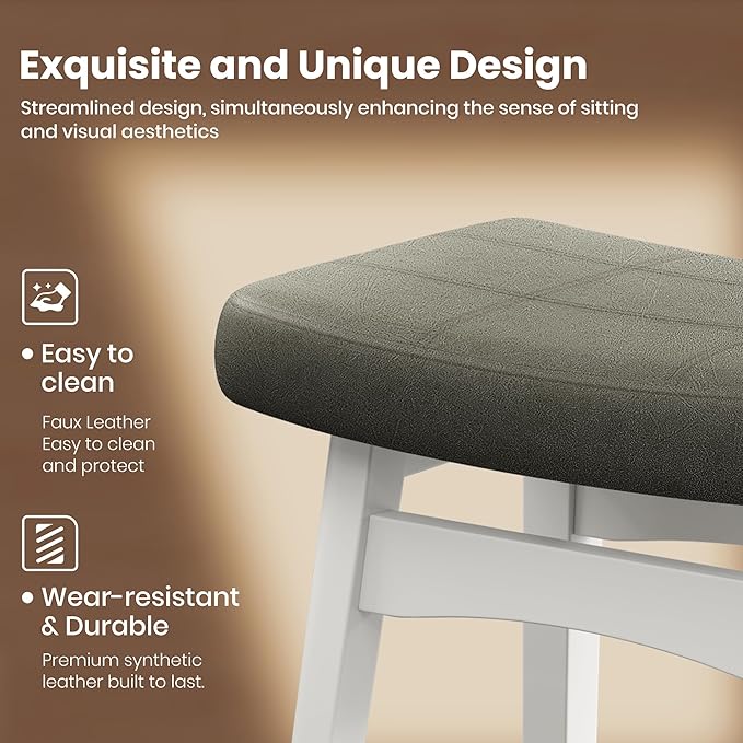 PHI VILLA Counter Height Bar Stools Set of 2 - Farmhouse Barstools with Upholstered Saddle Seat, Kitchen Counter Island Stools