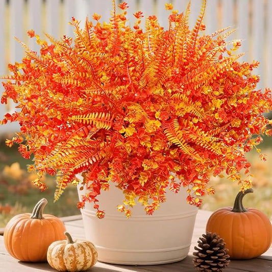 Ivydale Artificial Fake Fall Mums Flowers Plants for Outdoor Outside, 12 Bundles Faux Autumn Orange Daisy Plastic Greenery Realistic UV Resistant for Front Door Porch Patio Balcony Garden Yard Decor