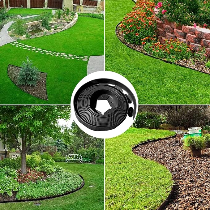 Landscape Edging 82FT, 4IN Tall Garden Edging Borders Black with 125pcs Plastic Stakes, Lawn Edging Flexible DIY Fence for Landscaping,Flower Bed,Grass,Gravel,Tree Surrounding