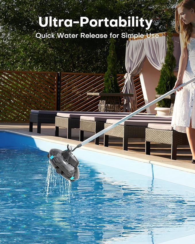(2025 Upgrade) Cordless Robotic Pool Cleaner, Lasts 80 Min, Automatic Vacuum for Above-Ground Pools up to 645 Sq.ft,Portable, Self-Parking,Light Black