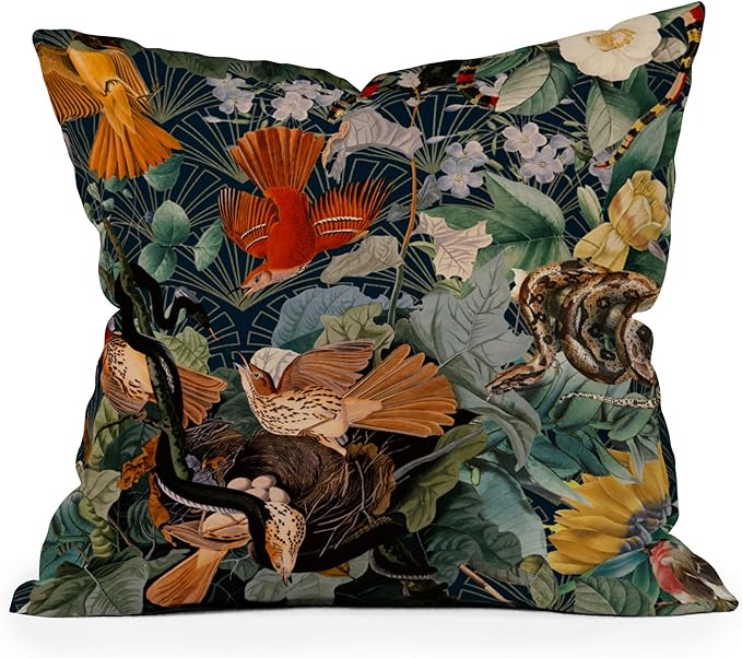Society6 Birds and Snakes Throw Pillow Insert-Home Decor by Burcu Korkmazyurek, 16" x 16"