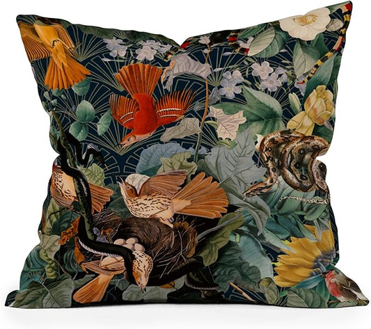 Society6 Birds and Snakes Throw Pillow Insert-Home Decor by Burcu Korkmazyurek, 18" x 18"