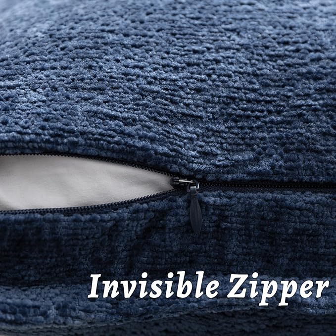 Navy Blue Decorative Throw Pillow Covers 12x20 Inch Set of 2 Cozy Soild Chenille Cushion Cases Soft Textured Lumbar Couch Pillows Cover Boho Accent Farmhouse Pillowcases for Sofa Bed