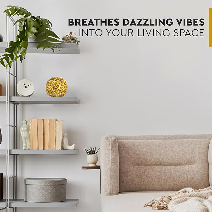 Everydecor Metal Decorative Sphere for Home Decor - Decorative Balls for Shelves, Centerpiece Bowls, Bookshelf - Decoration Orbs Accents for Living Room, Bedroom - Fancy Yellow Shelf Spheres