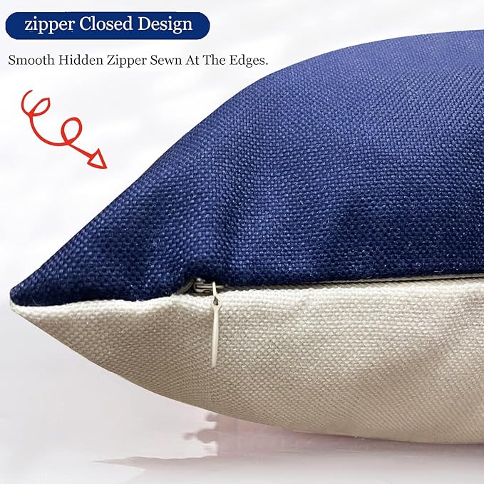 Decorative Throw Pillow Covers Set of 4 Blue Pillow Covers 16x16 inch Throw Pillow Cases Linen Square Pillow Case,Farmhouse Outdoor Modern Geometric Pillow Covers for Couch Sofa Living Room