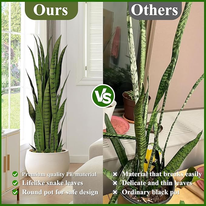 3ft Artificial Snake Plant – 36in Faux Sansevieria Plants, Fake Floor Plant for Indoor Outdoor, Front Porch Patio Home Office Decor, Mother-in-Law’s Tongue, Green 1Pcs