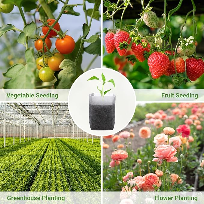 GREANER 200PCS Biodegradable Nursery Bags, 6.3"x7.8" Thickened Non-Woven Fabric Plant Seeding Grow Bags, Planting Seed Starting Pots Pouches for Flower Vegetable, Home or Outdoor Garden Supply
