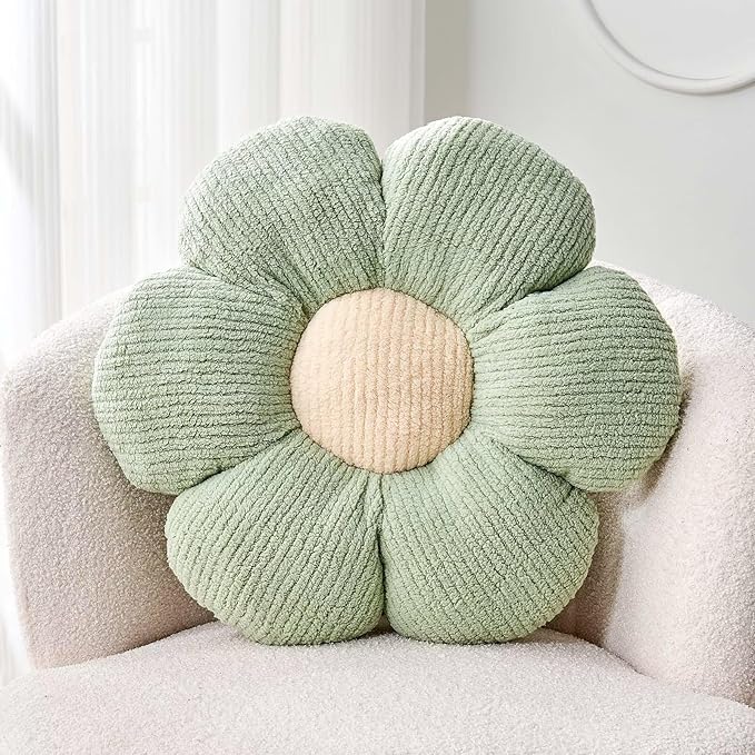 Flower Throw Pillow, Soft Sage Green 17.7" Shaped Floor Pillow for Home Decor, Cute Aesthetic Plush Decorative Pillows for Bed, Sofa, Couch