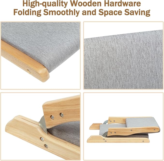 HollyHOME Foldable Japanese Style Floor Chair with Back Support, Wood Legless Tatami Chair with Cushion, Accent Meditation Seat for Bay Window, Living Room, Bedroom, Light Grey