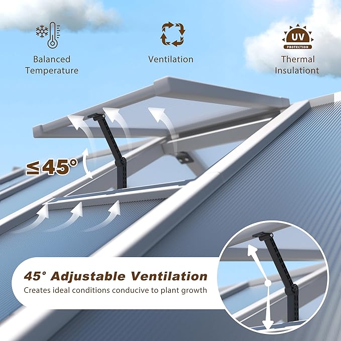 MUPATER 6 × 10 FT Cedar Wood Greenhouse for Outdoors, Outdoor Greenhouse With Polycarbonate Panels, Adjustable Vent Windows and Lockable Door, Wooden Walk-In Green House Kit for Garden, Lawn, Backyard