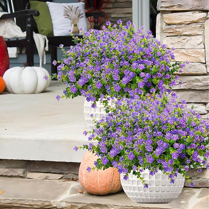 Outdoor Artificial Flowers UV Resistant, 20 Bundles Fake Realistic Floral Greenery Plants for Outside Porch, Window Boxes, Garden, Yard, Inside Home Table Decor, Purple
