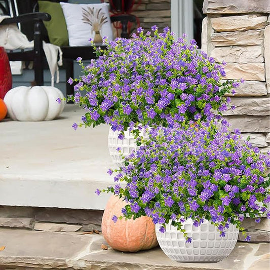 Outdoor Artificial Flowers UV Resistant, 20 Bundles Fake Realistic Floral Greenery Plants for Outside Porch, Window Boxes, Garden, Yard, Inside Home Table Decor, Purple