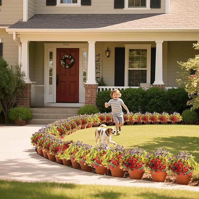 Artificial Mums for Outdoors Garden Home Fall Decor uv Resistant Outdoor Faux Plants Indoor Plastic Fake Plants Greenery Boxwood Porch Patio Fake Mums Flowers 12 Bundles Yard Decorations