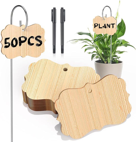 50pcs Bamboo Plant Labels Plant Tags Garden Signs Markers with Stainless Steel Stake and Pen Decorative Wood Garden Labels Plant Sign Tags for Flowers Vegetables Herbs Potted Plants Seed