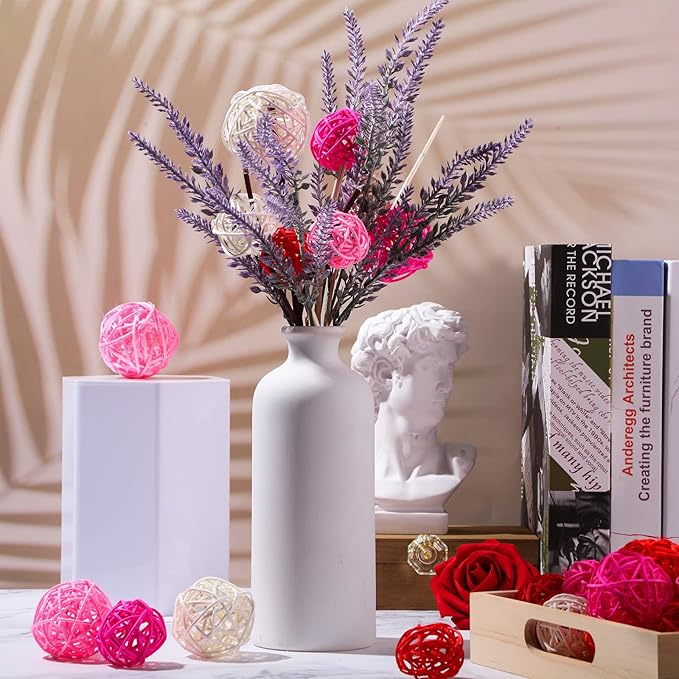 Patelai 36 Pcs Wicker Rattan Balls Decorative Balls for Vase Centerpiece Bowls Orbs Filler for Home Decor,4 Sizes(White, Pink, Rose, Red)