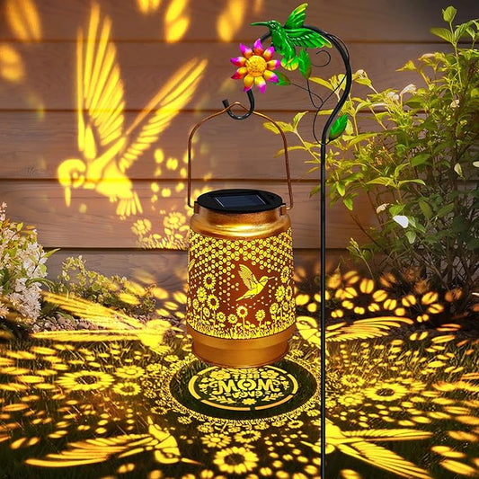 Solar Lanterns Outdoor Waterproof with Shepherd Hook,Hummingbird Garden Decor Christmas Decorations Birthday Gifts for Women Mom,Hanging Solar Lights Metal Bird Decorative for Yard,Patio,Porch,Lawn