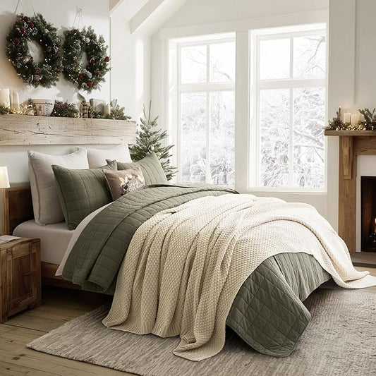 EVERGRACEHOME Chunky Chenille Knit Throw Blanket for Couch, Soft Luxurious Oversized King Moss Stitch Blanket for Bed, Large Cozy Farmhouse Knitted Throw for Sofa, Beige, 92" x 108"