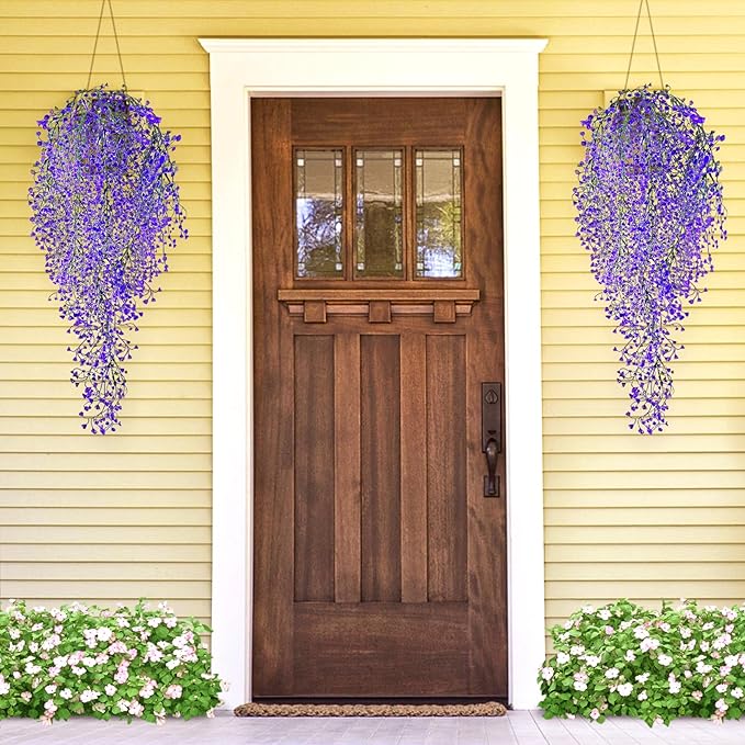 Fake Hanging Plants, 3pcs Faux Hanging Plants Purple, Artificial Plants Ferns Ivy Vine for Wall House Indoor Outdoor Room Home Decor