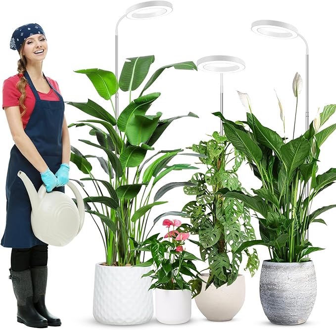Wolezek Grow Lights for Indoor Plants Full Spectrum, 80 LEDs 3 Colors, 65in Large Plant Lights for Indoor Growing with 360°Gooseneck, 6/12/16H Timer, 5 Brightness, Height Adjustable, White 3 Pack