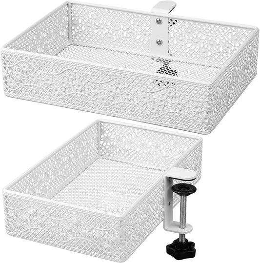 Under Desk Storage Organizer for Reduced Clutter, Drawer organizers C-Clamp Mount System Firmly Clamped And Do Not Hurt The Table, Easy to Install & holds up to 10 lbs-2 Pack (Large and Small)