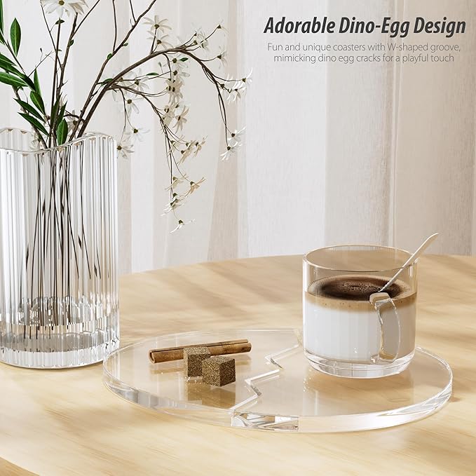Acrylic Coaster Decorative Plates,2Pcs/Set Office Desk Accessories, Clear Dinosaur Egg Shape Coffee Cup Decor, Perfect for Tabletop Protection and Display.
