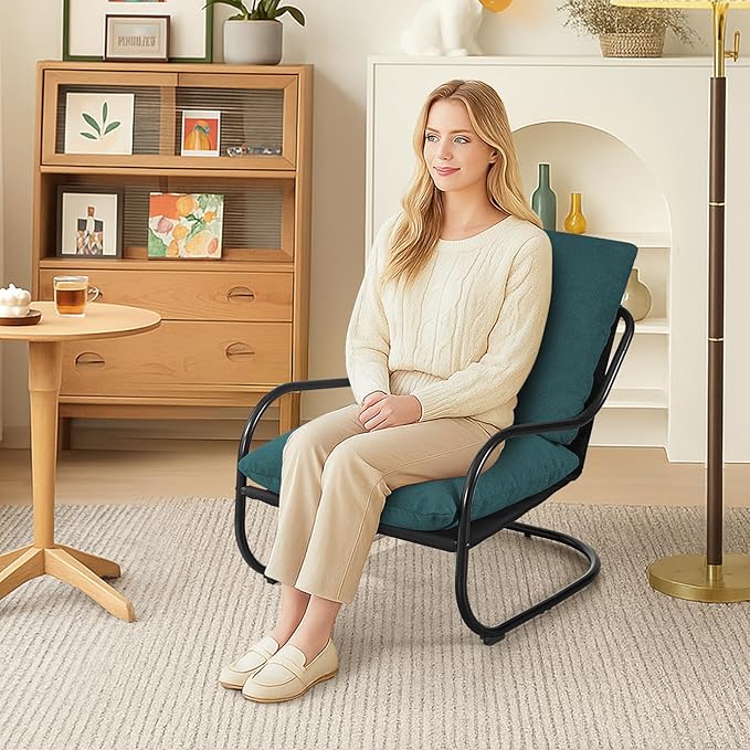 Peace nest Comfy Accent Chair Modern Living Room Bedroom Armchair with Mental Frame Comfortable Shredded Foam Cushion for Balcony Lounge Reading Meeting Room Blue