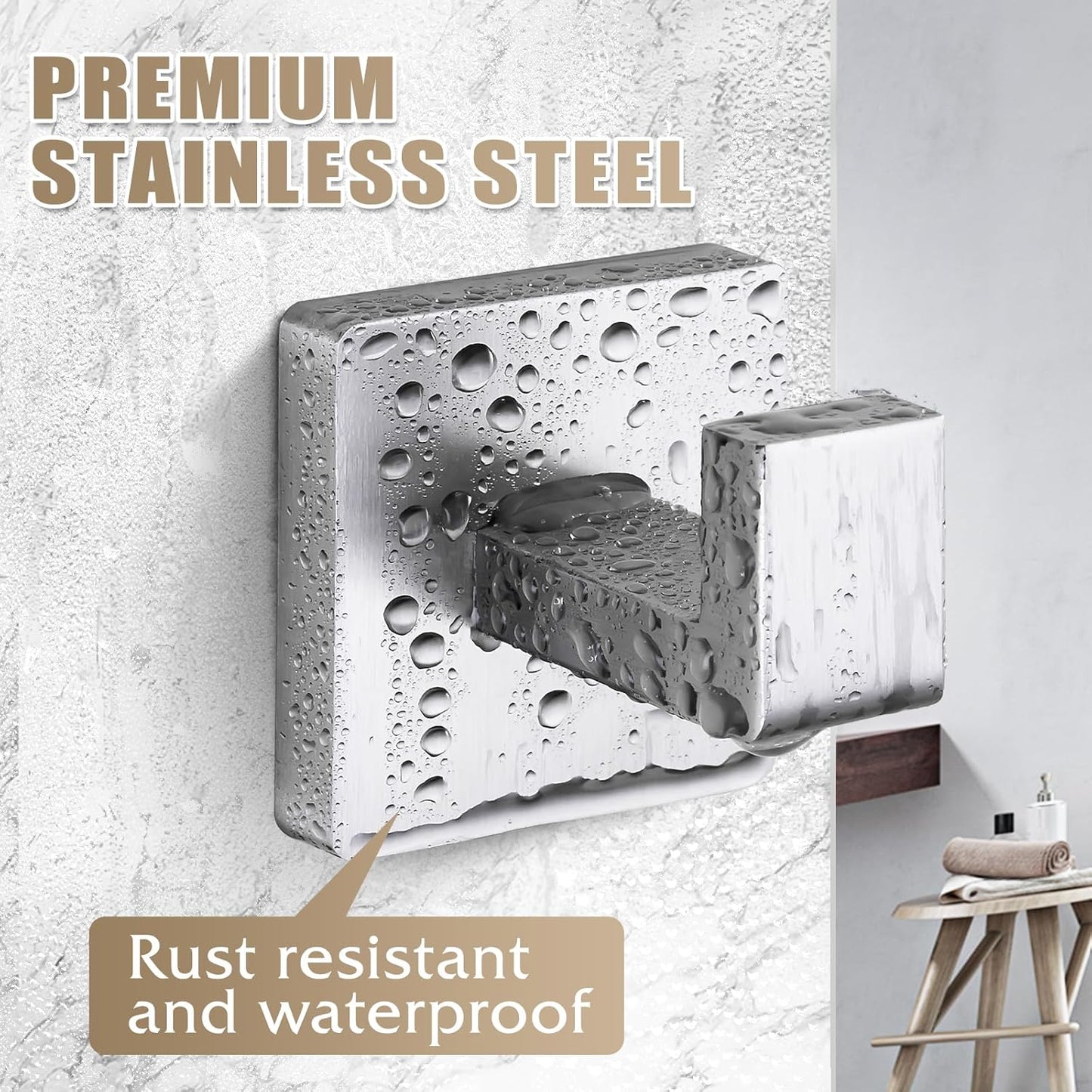 Towel Hooks for Bathrooms Robe Hook Coat Hook 4 Pack Brushed Nickel Stainless Steel Heavy Duty Wall Mounted Square Hooks for Bathroom Kitchen Bedroom