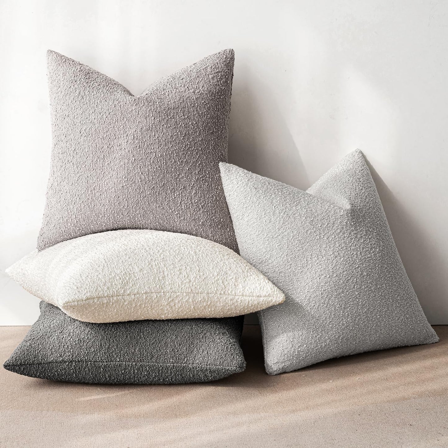 MIULEE Pack of 4 Decorative Textured Boucle Throw Pillow Covers 18x18 Inch Neutral Grey Accent Solid Pillow Cases Couch Cushion Covers for Modern Farmhouse Boho Chair Sofa Bed Livingroom Home Decor