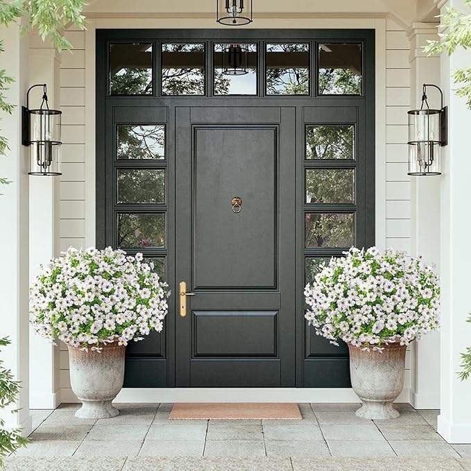 20 Bundles Artificial Flowers for Outdoors Decoration Fake Silk Flowers UV Resistant Faux Plants Artificial Daisy Eucalyptus for Spring Summer Garden Yard Porch Window Home Decor, White