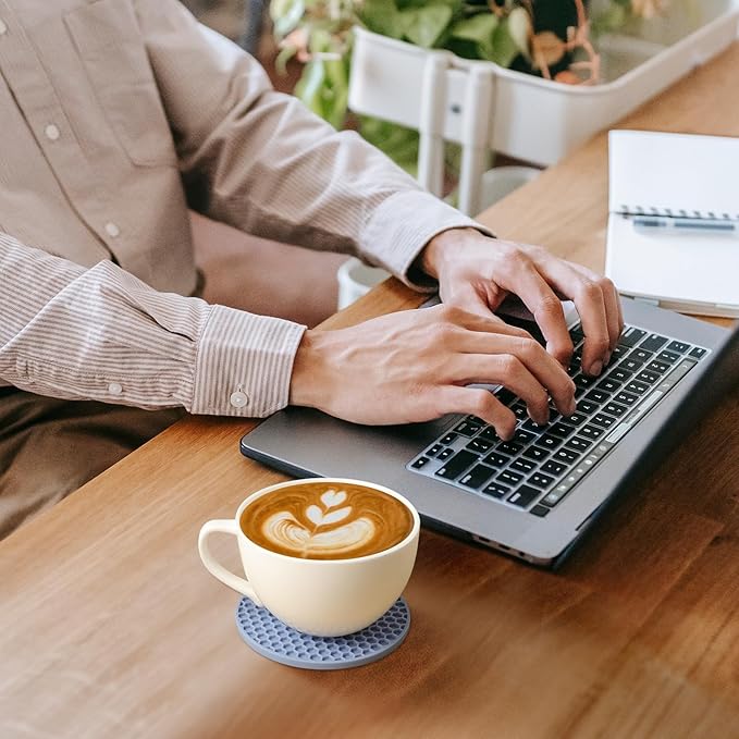 Silicone Coasters Set of 8 with Holder,Coasters for Drinks,Beer,Coffee Coasters,Suitable for Kinds Cups,Hot or Cold,Anti-SLI,Non-Stick,Anti-Overflow Tabletop Protection and Decor (8 Pcs, Blue)