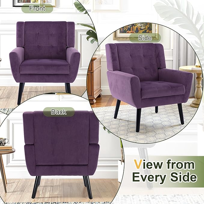 NicBex Accent Chair Set of 2, Modern Chair for Living Room Upholstered Foam Filled Living Room Chairs with Metal Legs Velvet Cozy Lounge Armchair for Living Room Bedroom,Lavender Purple