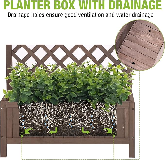 GUTINNEEN Planter Box with Trellis Outdoor Tall Flower Standing Vertical Lattice Frames for Climbing Plants Large Bottom Space for Patio Garden Flower Bed