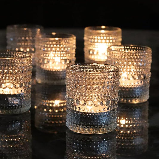 Clear Glass Votive Candle Holders Set 12 PCS Hobnail Tealight Candle Holders for Fall Decor, Halloween, Weddings, Birthday Table Centerpiece Decorations