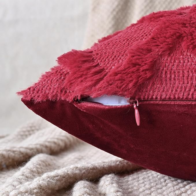 Set of 2 Soft Moroccan Throw Pillow Covers 20x20 Inch Plush Boho Decorative Pillow Cover Accent Cushion Case for Couch Sofa Bed, Burgundy