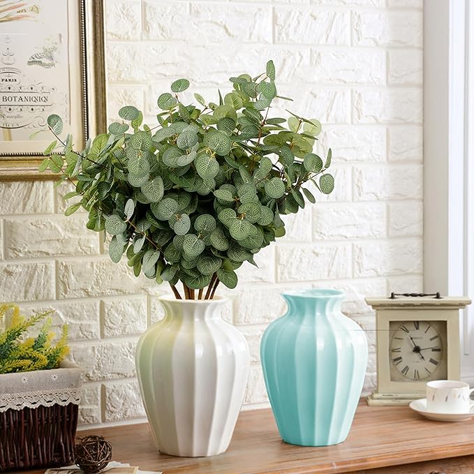 6 Bunches Artificial Eucalyptus Stems 24" Faux Eucalyptus Leaves Branches Silk Fake Green Foliage Artificial Plants Greenery for Flower Arrangement Home Wedding Party Decoration