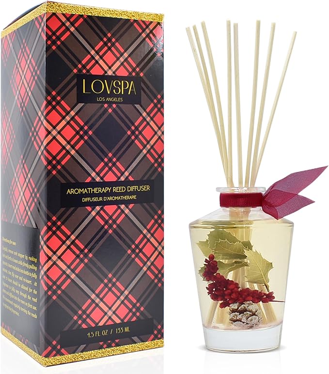 LOVSPA Reed Diffuser Set, Holiday Red Currant & Woods Scented Oil Diffuser with Sticks, Home Fragrance Accessories for Bathroom Shelf Decor, Aroma Diffusers for Home or Office Desk, USA Made
