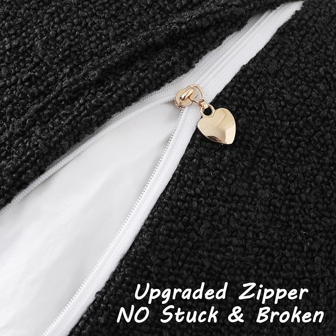 FUTEI Pack of 2 Black Decorative Throw Pillow Covers 26x26 Inch Soft Cozy Solid Boucle Textured Euro Pillow Shams,Modern Home Decor for Couch Bed Living Room