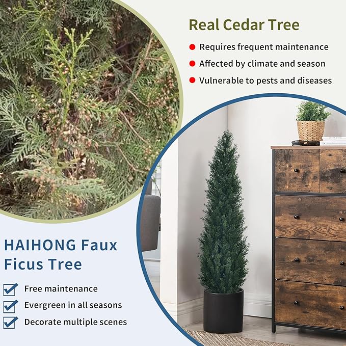 2 Packs 3ft Artificial Cedar Topiary Trees - Fake Boxwood Topiary Cypress Trees Potted Plants, Artificial Plants Shrubs for Home Indoor Outdoor Garden Porch Decor