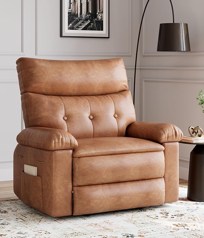 GarveeHome Extra Wide Recliner Chair - PU Leather Oversized Manual Recliner for Adults, Lazy Chair with 1.5X Sponge Comfort Arm and Back for Living Room, Bedroom