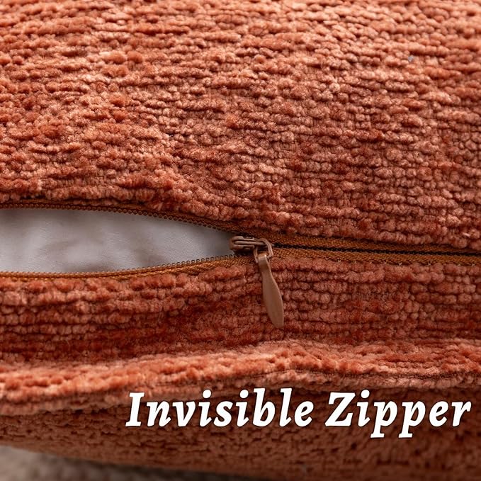 Burnt Orange Fall Decorative Throw Pillow Covers 16x16 Inch Set of 2 Cozy Soild Chenille Cushion Cases Soft Textured Square Couch Pillows Cover Boho Accent Farmhouse Pillowcases for Bed