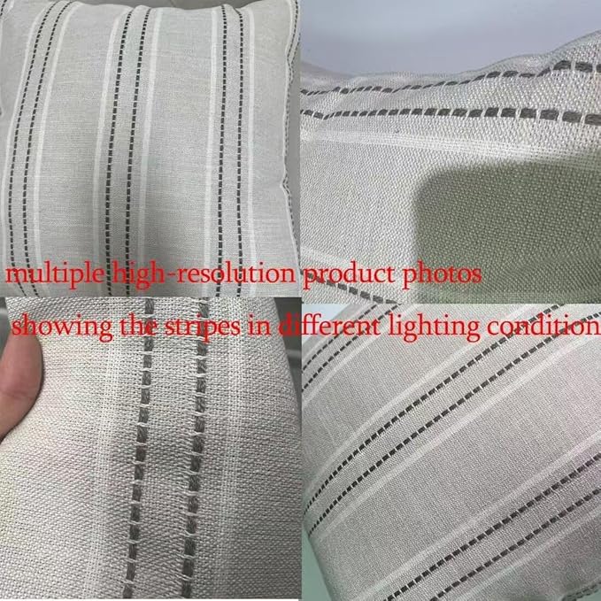 Hckot Hand Made Throw Pillow Covers 16x16 Set of 2 Striped Pillow Covers Christmas Decorative Pillows Square Cushion Covers for Sofa Couch Bed Living Room Farmhouse Decor, Greyish-Green (Sage)