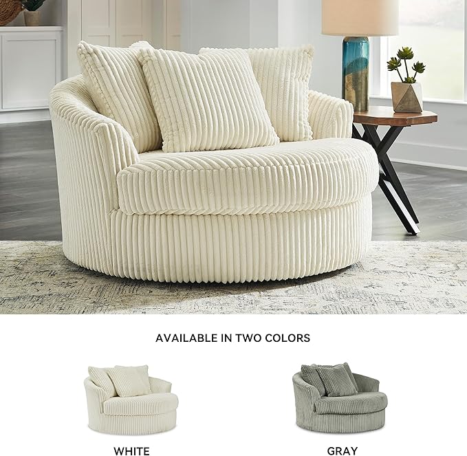 Signature Design by Ashley Lindyn Transitional Oval Tufted Upholstered Oversized Swivel Accent Chair, White