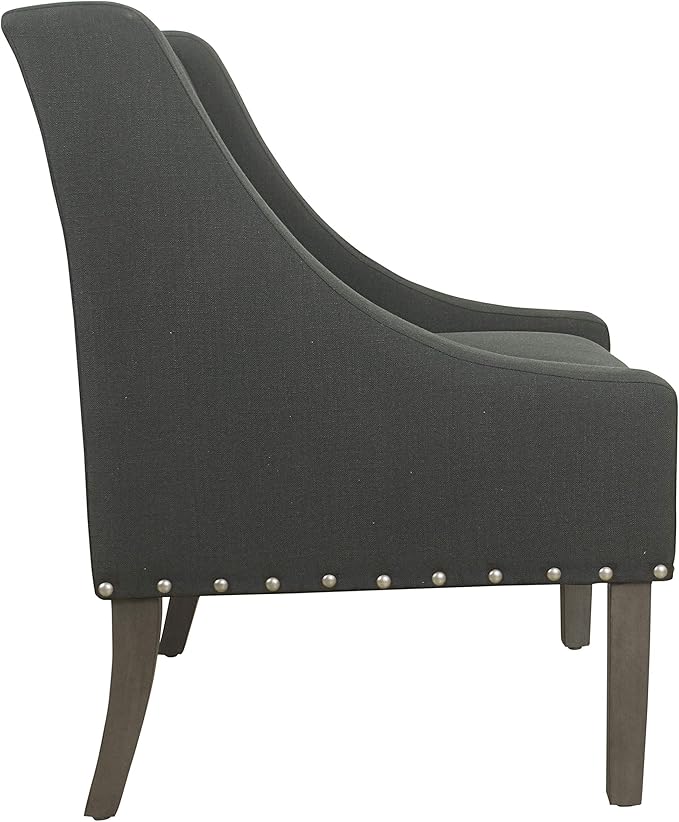 Homepop Home Decor | Upholstered Classic Swoop Arm Accent Chair | Accent Chairs for Living Room & Bedroom | Decorative Home Furniture, Dark Charcoal